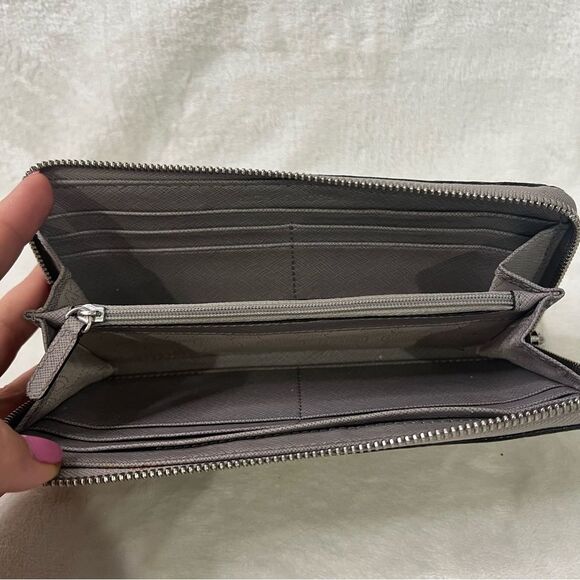 Michael Kors Large Pebbled Leather Continental Wallet Grey Zip Around - Picture 2 of 8